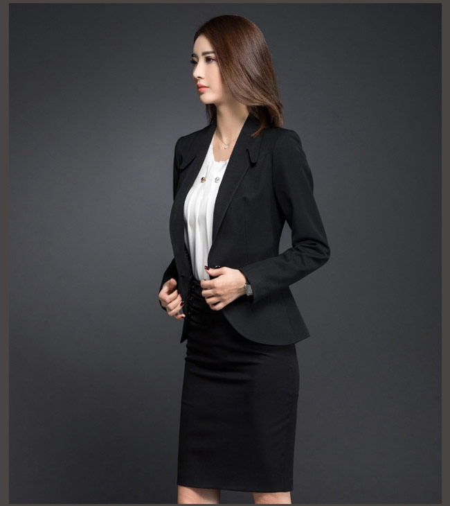 韓版女職業(yè)西裝工作服訂做側面款式圖