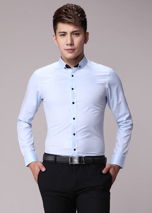 淺藍色修身男襯衫定做價格款式