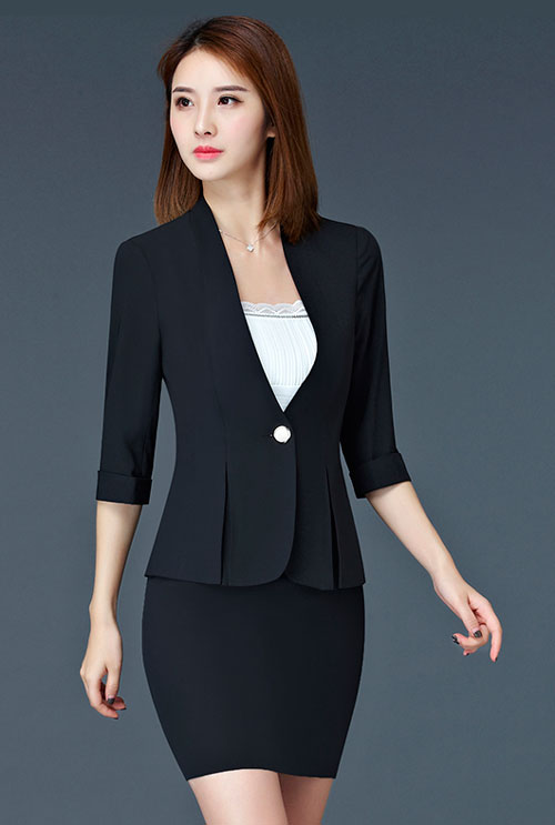 黑色款女營業(yè)員工作服圖片