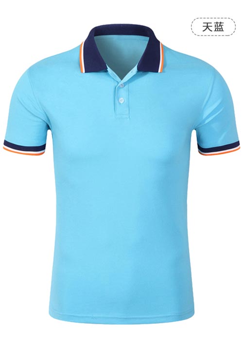 天藍色知袖翻領t恤衫