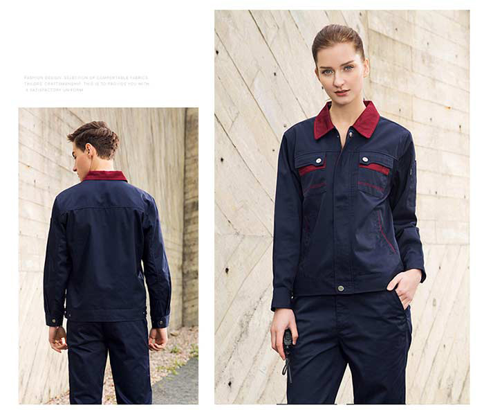 深藍(lán)色長(zhǎng)袖滌棉工衣定做模特平面效果圖